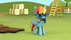 Size: 1920x1080 | Tagged: safe, derpibooru import, screencap, rainbow dash, pegasus, pony, my little pony: pony life, my little pony: stop motion short, cute, fence, hay bale, image, ladder, png, smiling, solo