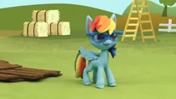 Size: 1920x1080 | Tagged: safe, derpibooru import, screencap, rainbow dash, pegasus, pony, my little pony: pony life, my little pony: stop motion short, cute, fence, hay bale, image, ladder, png, smiling, solo
