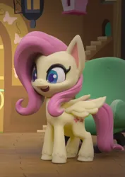 Size: 763x1080 | Tagged: safe, derpibooru import, edit, edited screencap, screencap, fluttershy, pegasus, pony, my little pony: pony life, my little pony: stop motion short, cute, fluttershy's cottage (interior), image, png, smiling, solo