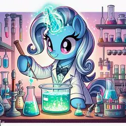 Size: 270x270 | Tagged: safe, ai content, derpibooru import, machine learning generated, prompter:vanilla5751, trixie, unicorn, chemistry, g4, image, jpeg, solo focus