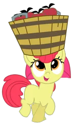 Size: 640x1120 | Tagged: safe, artist:ferret16, derpibooru import, apple bloom, earth pony, pony, adorabloom, apple, bucket, cute, female, filly, foal, food, image, open mouth, png, raised hoof, simple background, smiling, solo, transparent background