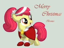 Size: 3072x2304 | Tagged: safe, artist:miesmauz, derpibooru import, apple bloom, earth pony, pony, adorabloom, alternate hairstyle, christmas, clothes, cute, dress, female, filly, foal, g4, headband, holiday, image, jpeg, ponytail, solo, stars