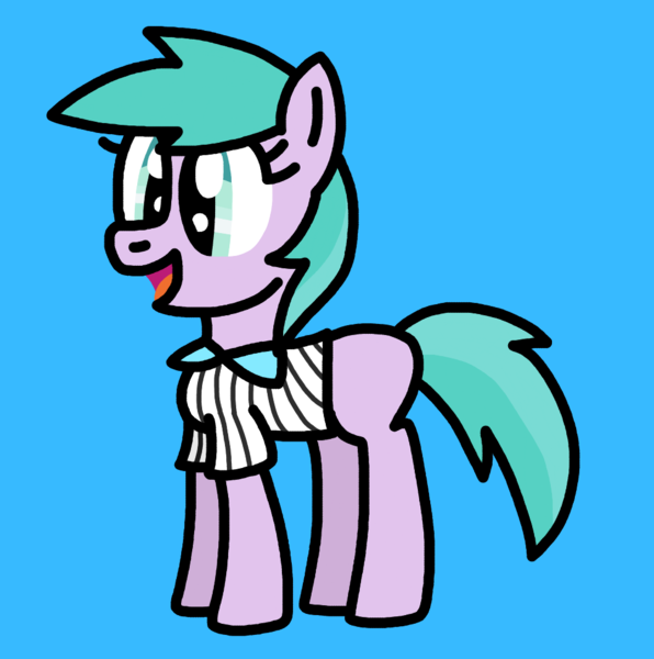 Size: 1000x1007 | Tagged: safe, artist:maggiethelittlegirlfan389, aura (character), earth pony, pony, aurabetes, blank flank, blue background, clothes, collar, cute, female, filly, g4, image, open mouth, open smile, png, simple background, smiling, sports, sports outfit