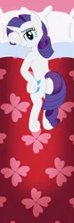 Size: 1968x5906 | Tagged: safe, artist:asiagosandwich, derpibooru import, rarity, pony, unicorn, body pillow, body pillow design, butt, dock, female, frog (hoof), g4, image, looking at you, looking back, looking back at you, lying down, plot, png, rearity, show accurate, solo, tail, underhoof