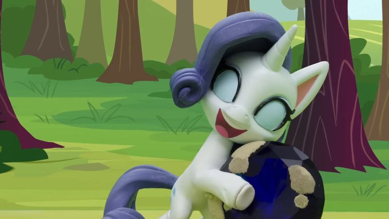 Size: 1920x1080 | Tagged: safe, derpibooru import, screencap, rarity, pony, unicorn, my little pony: pony life, my little pony: stop motion short, bipedal, cute, euphoric, female, funny, hug, image, mare, png, solo