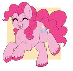 Size: 700x683 | Tagged: safe, artist:lulubell, derpibooru import, pinkie pie, earth pony, pony, cute, diapinkes, eyes closed, female, happy, image, mare, open mouth, open smile, png, prancing, smiling, solo, unshorn fetlocks