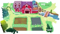 Size: 3284x1895 | Tagged: safe, artist:benjamin dupouy, derpibooru import, official, barn, budge studios, bush, concept art, game, image, jpeg, magic garden, my little pony magic garden, no pony, sweet apple acres, unreleased, what could have been, wip