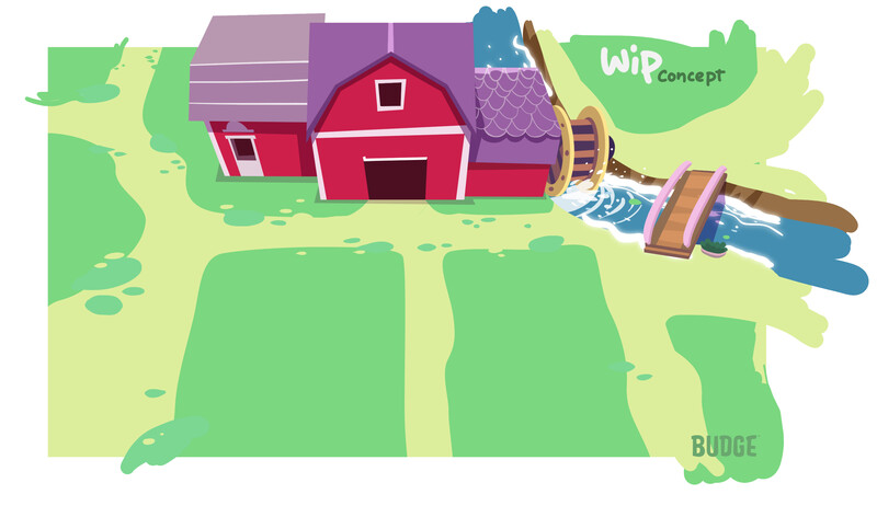 Size: 3284x1895 | Tagged: safe, artist:benjamin dupouy, derpibooru import, official, barn, budge studios, bush, concept art, game, image, jpeg, magic garden, my little pony magic garden, no pony, sweet apple acres, unreleased, what could have been, wip