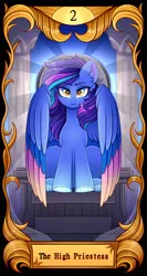 Size: 2500x4710 | Tagged: safe, artist:madelinne, derpibooru import, oc, pegasus, column, image, looking at you, pegasus oc, png, solo, tarot, tarot card, tarot cards by madelinne, throne, veil, wings