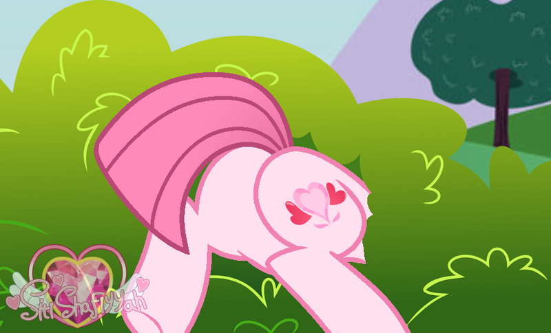 Size: 900x544 | Tagged: safe, artist:muhammad yunus, derpibooru import, oc, oc:annisa trihapsari, unofficial characters only, earth pony, pony, annibutt, base used, bush, butt, butt only, buttstuck, cute, female, image, mare, pink body, pink tail, plot, png, solo, stuck, tail, watermark