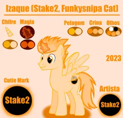 Size: 2304x2215 | Tagged: safe, artist:stake2, derpibooru import, oc, oc:izaque (stake2 - funkysnipa cat), unofficial characters only, alicorn, pony, 2023, alicorn oc, brazil, g4, horn, image, male, png, portuguese, reference sheet, solo, stallion, wings