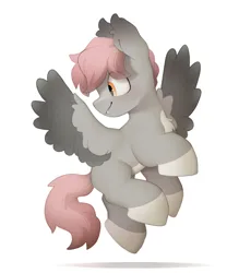 Size: 2985x3410 | Tagged: safe, artist:mochi_nation, derpibooru import, oc, oc:cotton puff, unofficial characters only, pegasus, pony, coat markings, commission, ear fluff, high res, image, jpeg, looking back, male, pale belly, simple background, socks (coat marking), solo, spread wings, stallion, turned head, white background, wings