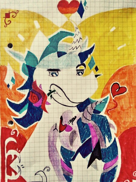 Size: 1536x2048 | Tagged: safe, artist:liustranapolu, derpibooru import, shining armor, twilight sparkle, pony, unicorn, brother and sister, curved horn, female, flower, flower in mouth, graph paper, horn, image, incest, infidelity, it'll be ok, jpeg, male, mare, mouth hold, rose, rose in mouth, ship:shiningsparkle, shipping, siblings, stallion, straight, traditional art, twicest