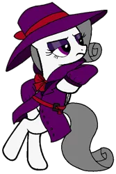 Size: 417x623 | Tagged: safe, artist:noi kincade, derpibooru import, oc, oc:oliver spade, pegasus, pony, bipedal, clothes, detective, eyeshadow, fedora, hat, image, leaning, makeup, png, simple background, solo, transparent background, trenchcoat