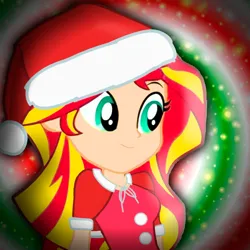 Size: 1002x1001 | Tagged: safe, artist:paco777yuyu, derpibooru import, sunset shimmer, human, equestria girls, christmas, female, g4, hat, holiday, hypnosis, image, png, santa hat, solo