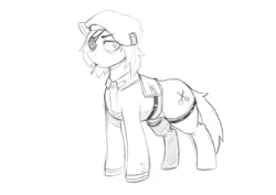 Size: 3508x2480 | Tagged: safe, artist:doofrabbit, derpibooru import, oc, earth pony, pony, equestria at war mod, clothes, communism, eyepatch, female, hat, image, mare, monochrome, png, sketch, solo