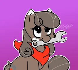 Size: 1000x900 | Tagged: safe, artist:txc, derpibooru import, oc, oc:dusty des, unofficial characters only, brown fur, brown mane, brown tail, clothes, gradient background, image, neckerchief, png, tail, wrench