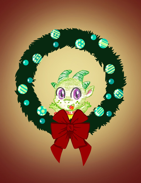 Size: 2550x3300 | Tagged: safe, artist:flutterluv, derpibooru import, part of a set, sparky sparkeroni, dragon, g5, bust, christmas, holiday, image, jpeg, portrait, solo, wreath