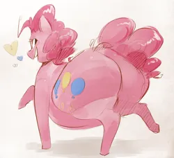 Size: 658x600 | Tagged: suggestive, artist:secretgoombaman12345, derpibooru import, pinkie pie, earth pony, pony, balloonbutt, butt, fat, female, heart, huge butt, large butt, looking at you, looking back, looking back at you, mare, obese, overweight, plot, simple background, solo, white background