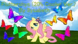 Size: 1280x720 | Tagged: safe, artist:ilysabeth, artist:user15432, derpibooru import, fluttershy, bee, butterfly, insect, pegasus, pony, animated, blue sky, cloud, flower, flower in hair, grass, image, link in description, music, sky, smiling, solo, sound only, sun, tree, webm, youtube link