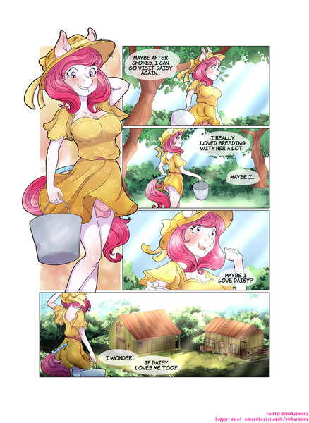 Size: 992x1359 | Tagged: questionable, artist:pinkstables, derpibooru import, oc, oc:lily meadows, unofficial characters only, anthro, series:pink stables, comic, farm, futa, futa oc, image, intersex, png