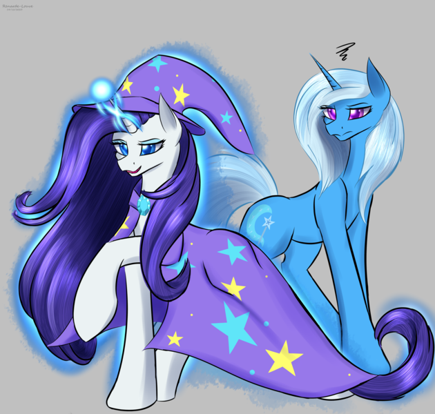 Size: 2044x1946 | Tagged: safe, artist:renarde-louve, derpibooru import, rarity, trixie, pony, unicorn, female, image, png