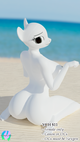 Size: 2160x3840 | Tagged: questionable, artist:pootanger_sfm, derpibooru import, anthro, plantigrade anthro, 3d, ass, beach, big breasts, blender, breasts, butt, commission, feet, female, image, large butt, looking back, nipples, not sfm, nudity, outdoors, png, sideboob, soles, solo, your character here