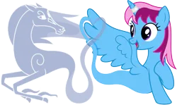 Size: 6721x4000 | Tagged: safe, artist:parclytaxel, derpibooru import, oc, oc:parcly taxel, oc:spindle, unofficial characters only, alicorn, genie, genie pony, pony, windigo, ain't never had friends like us, albumin flask, derpibooru community collaboration, .svg available, 2024 community collab, absurd resolution, alicorn oc, eye contact, female, floating, heart, horn, image, looking at each other, looking at someone, mare, open mouth, open smile, png, raised hoof, simple background, smiling, transparent background, vector, windigo oc, wings