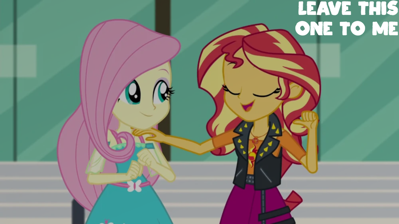 Size: 1920x1080 | Tagged: safe, derpibooru import, edit, edited screencap, editor:quoterific, screencap, fluttershy, sunset shimmer, equestria girls, equestria girls series, text support, image, png