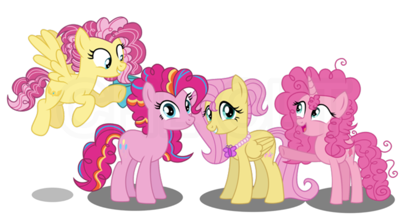 Size: 1170x620 | Tagged: safe, artist:yonipony, ponerpics import, ponybooru import, fluttershy, pinkie pie, oc, oc:candy cloud, oc:flutter balloon, earth pony, pegasus, pony, unicorn, base used, family, female, flutterpie, g4, image, lesbian, magical lesbian spawn, offspring, parent:fluttershy, parent:pinkie pie, parents:flutterpie, png, shipping, simple background, transparent background