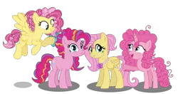 Size: 1170x620 | Tagged: safe, artist:yonipony, ponerpics import, ponybooru import, fluttershy, pinkie pie, oc, oc:candy cloud, oc:flutter balloon, earth pony, pegasus, pony, unicorn, base used, family, female, flutterpie, g4, image, lesbian, magical lesbian spawn, offspring, parent:fluttershy, parent:pinkie pie, parents:flutterpie, png, shipping, simple background, transparent background