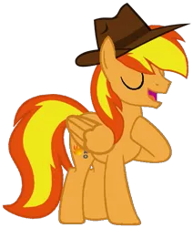 Size: 513x606 | Tagged: safe, artist:noi kincade, derpibooru import, oc, oc:firey ratchet, unofficial characters only, pegasus, pony, fedora, g4, hat, image, male, png, simple background, smiling, solo, transparent background