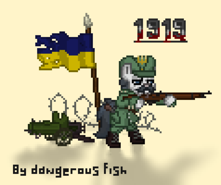 Size: 2261x1900 | Tagged: suggestive, artist:dangerous fish, derpibooru import, oc, oc:arhip marlin, unofficial characters only, earth pony, pony, pony town, aiming, ashes town, barbed wire, bipedal, clothes, fantasy class, flag, flag waving, gun, handgun, history, image, insertion, male, mashingun, military, military pony, military uniform, national flag, pixel art, png, politics, ready to fight, revolution, revolver, rifle, shadow, simple background, spear, stallion, standing, standing on two hooves, tail, ukraine, uniform, war, warrior, weapon, white background