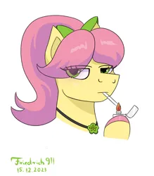 Size: 700x800 | Tagged: safe, artist:friedrich991, derpibooru import, posey (g5), earth pony, pony, g5, cigarette, eye clipping through hair, image, lighter, png, simple background, smoking, solo, white background