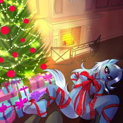 Size: 5133x5158 | Tagged: suggestive, artist:cali luminos, derpibooru import, king sombra, trixie, anthro, plantigrade anthro, unicorn, arm behind back, censored, christmas, commission, gift wrapped, hand, holiday, image, jpeg, lovers, patreon, present, public, ribbon, sexy, your character here
