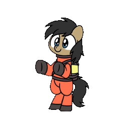 Size: 600x600 | Tagged: safe, artist:sugar morning, derpibooru import, oc, oc:cogs fixmore, earth pony, pony, animated, bipedal, black mane, blue eyes, gif, image, lethal company, simple background, solo, transparent background