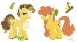 Size: 850x465 | Tagged: safe, artist:lullabythesloth, artist:selenaede, derpibooru import, cinnamon pear, grand pear, earth pony, pony, base used, duo, duo male and female, female, g4, husband and wife, image, male, mare, pear family member, png, simple background, stallion, white background