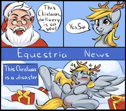 Size: 1638x1442 | Tagged: safe, artist:kittytitikitty, derpibooru import, derpy hooves, christmas, comic, delivery, delivery pony, holiday, image, png, sketch