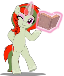 Size: 4214x5000 | Tagged: safe, artist:jhayarr23, derpibooru import, oc, oc:scarlet reverie, unicorn, fallout equestria, book, commission, commissioner:solar aura, horn, image, magic, open book, png, telekinesis, unicorn oc, your character here
