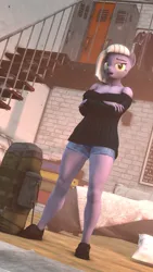 Size: 720x1280 | Tagged: suggestive, artist:goren580, derpibooru import, limestone pie, anthro, earth pony, 3d, bedroom, clothes, female, g4, girlfriend, image, png, sequence, short hair, solo, solo female, source filmmaker, tights