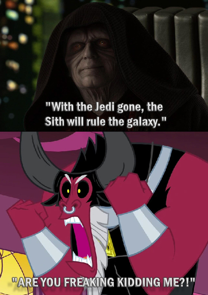 Size: 560x794 | Tagged: safe, derpibooru import, edit, edited screencap, screencap, lord tirek, twilight's kingdom, crossover, emperor palpatine, everyone steals tirek's meme, image, jpeg, meme, star wars, star wars: revenge of the sith