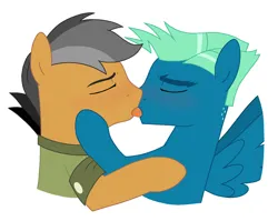 Size: 1338x1065 | Tagged: suggestive, artist:alibbon, derpibooru import, quibble pants, sky stinger, earth pony, pegasus, pony, drool, french kiss, g4, gay, image, kissing, male, passionate, png, ship:quibblestinger, simple background, stallion, tongue out, white background