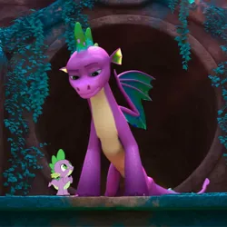 Size: 894x894 | Tagged: safe, derpibooru import, edit, edited screencap, editor:22tjones, screencap, spike, dragon, g5, my little pony: make your mark, baby, baby dragon, dragon lord spike, g4, g4 to g5, generation leap, image, jpeg, my little pony: make your mark chapter 6, older, older spike, self dragondox, the isle of scaly, winged spike, wings