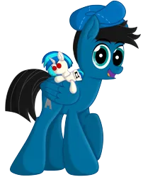 Size: 5328x6600 | Tagged: safe, artist:agkandphotomaker2000, derpibooru import, vinyl scratch, oc, oc:pony video maker, pegasus, pony, derpibooru community collaboration, 2024 community collab, director's hat, eyebrows, eyebrows visible through hair, folded wings, image, looking at you, open mouth, plushie, png, simple background, solo, transparent background, wings