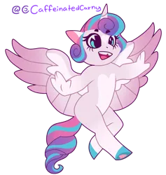 Size: 1027x1082 | Tagged: safe, artist:caffeinatedcarny, derpibooru import, princess flurry heart, alicorn, anthro, pony, unguligrade anthro, coat markings, colored wings, derpibooru exclusive, female, filly, foal, g4, gradient hooves, gradient mane, gradient wings, image, markings, open mouth, open smile, png, simple background, smiling, solo, spread wings, stylized, toddler, transparent background, wings, young