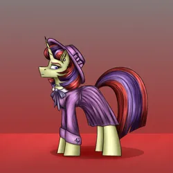 Size: 3000x3000 | Tagged: safe, artist:darklight1315, derpibooru import, moondancer, pony, unicorn, fallout equestria, clothes, dress, ear fluff, fallout equestria: mayday, gradient background, hat, image, older, png