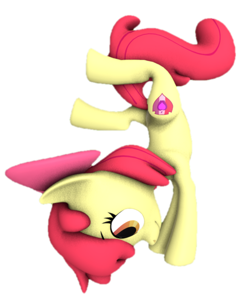 Size: 572x688 | Tagged: safe, artist:transparentjiggly64, derpibooru import, apple bloom, earth pony, pony, 3d, balancing, female, filly, foal, image, png, simple background, solo, transparent background, upside down