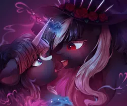 Size: 3000x2500 | Tagged: safe, artist:anku, derpibooru import, oc, unofficial characters only, pony, unicorn, blushing, female, image, kissing, looking at each other, looking at someone, magic, open mouth, png