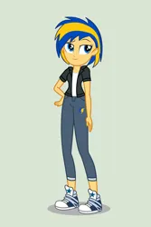 Size: 730x1095 | Tagged: safe, artist:mlpfan3991, derpibooru import, oc, oc:flare spark, unofficial characters only, human, equestria girls, clothes, converse, denim, female, image, jacket, jeans, jpeg, pants, shoes, smiling, solo
