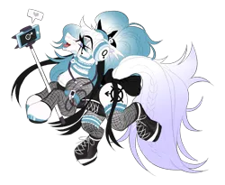 Size: 2500x2048 | Tagged: safe, artist:inspiredpixels, derpibooru import, oc, earth pony, pony, bow, clothes, corset, female, fishnets, garters, headphones, image, mare, mobile phone, phone, png, selfie stick, simple background, solo, tail, tail bow, transparent background